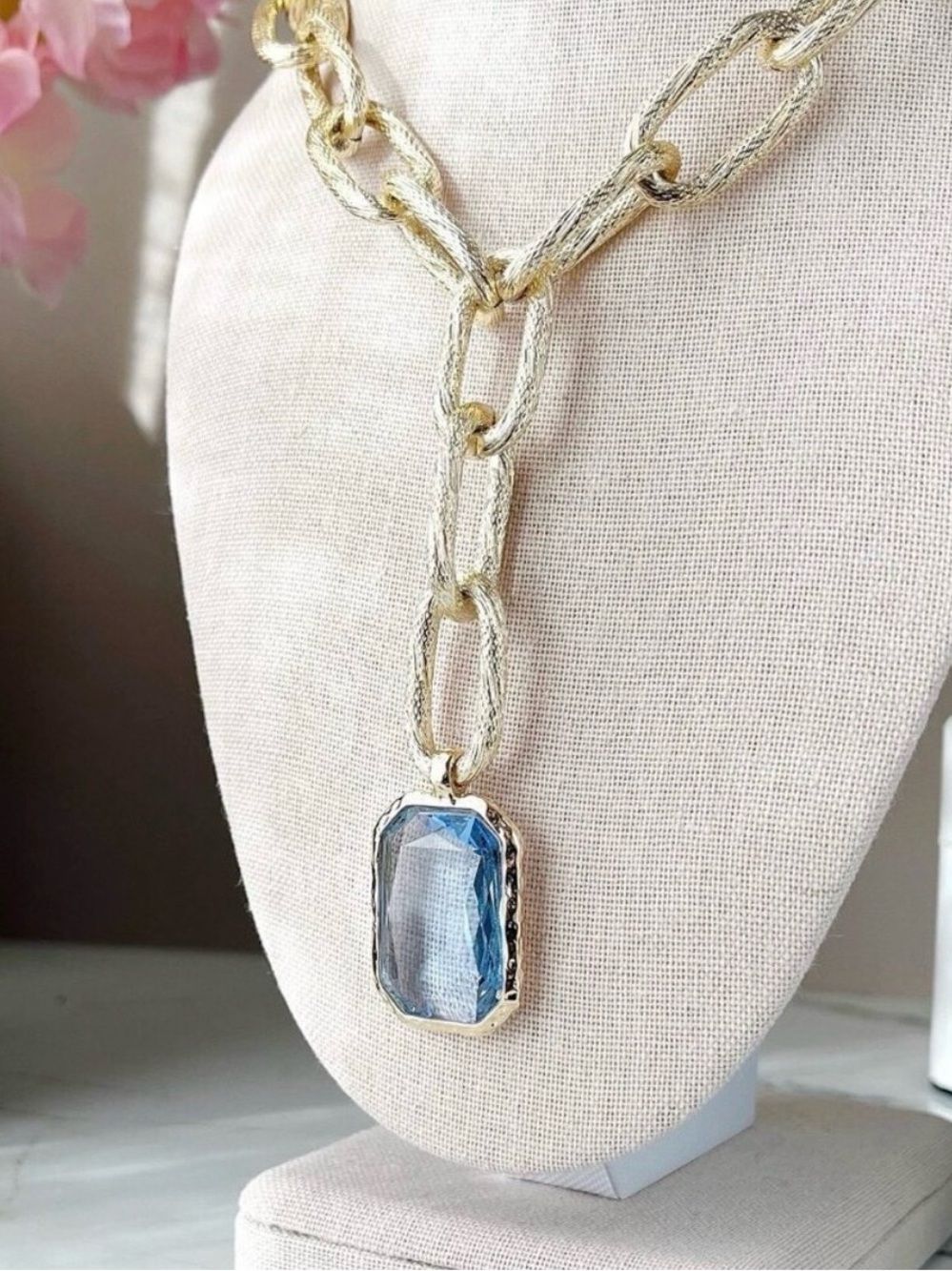 Park Lane “Bluebird” Gold Chain Necklace with Blue Gem Pendant - Jewelry